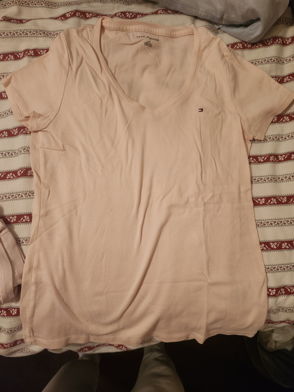 Tommy Hilfiger Women's Light Peach V-Neck Tee
